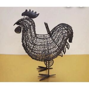 Vintage! Bronze Metal standing Rooster / Chicken Egg Basket - home / farm decor